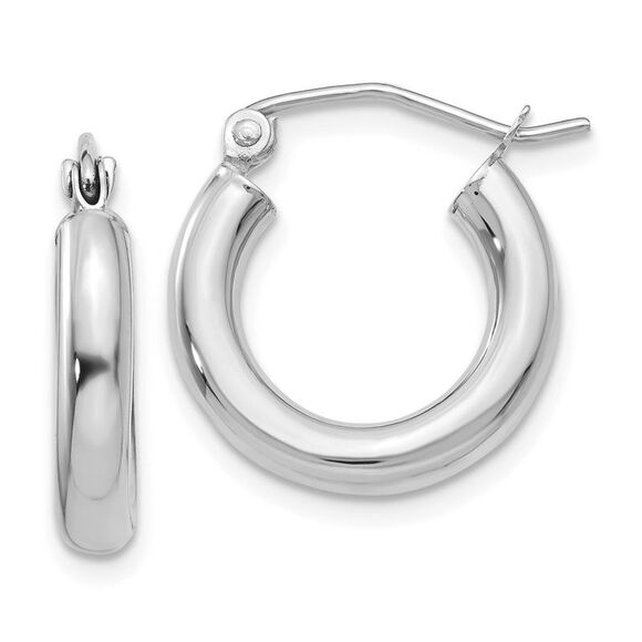 3mm 14k White Gold Classic Round Hoop Earrings 15mm (9/16 Inch)